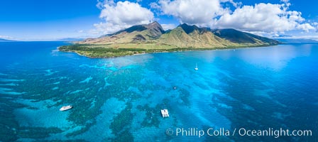 Olowalu reef and West Maui mountains, Maui, Hawaii, aerial photo