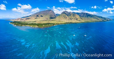 Olowalu reef and West Maui mountains, Maui, Hawaii, aerial photo