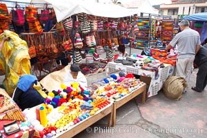 Otavalo market, a large and famous Andean market high in the Ecuadorian mountains, is crowded with locals and tourists each Saturday, San Pablo del Lago