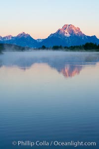 Mount Moran rises above the Snake River at Oxbow Bend, Grand Teton National Park, Wyoming