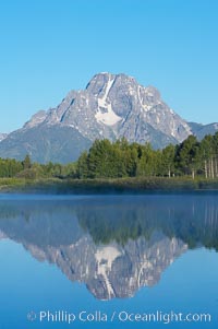 Mount Moran rises above the Snake River at Oxbow Bend, Grand Teton National Park, Wyoming