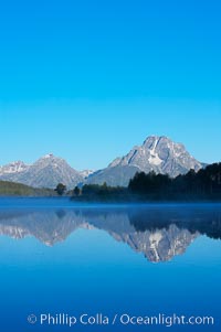 Mount Moran rises above the Snake River at Oxbow Bend, Grand Teton National Park, Wyoming