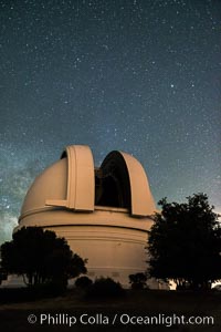 Palomar Observatory at night, under a sky of stars, Palomar Mountain, California