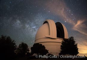 Palomar Observatory at Night under the Milky Way, Panoramic photograph, Palomar Mountain, California