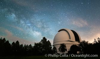 Palomar Observatory at Night under the Milky Way, Panoramic photograph, Palomar Mountain, California