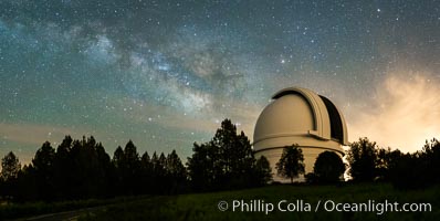 Palomar Observatory at Night under the Milky Way, Panoramic photograph, Palomar Mountain, California