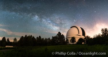 Palomar Observatory at Night under the Milky Way, Panoramic photograph, Palomar Mountain, California