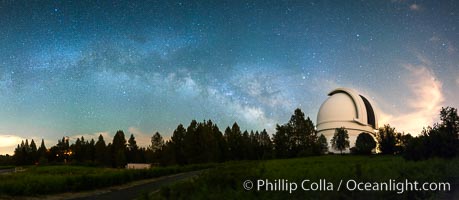 Palomar Observatory at Night under the Milky Way, Panoramic photograph, Palomar Mountain, California