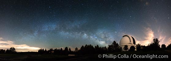 Palomar Observatory at Night under the Milky Way, Panoramic photograph. Palomar Mountain, California, USA, natural history stock photograph, photo id 29348