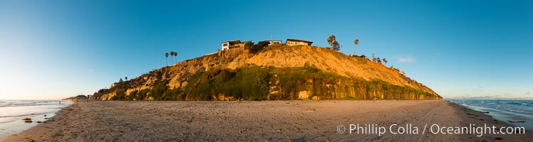 Panorama of Encinitas beach and seacliffs, sunset