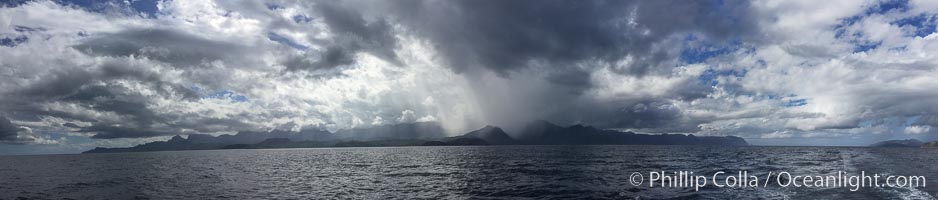 Panorama of Thunderstorm over Baja California, Mexico,  See from near Isla Partida in the Sea of Cortez