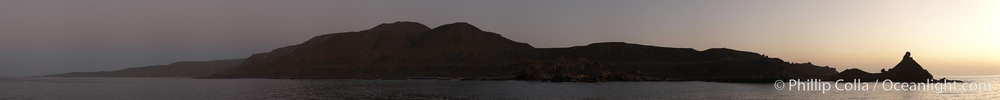 Panoramic photo of San Clemente Island at Pyramid Cove, sunrise. California.