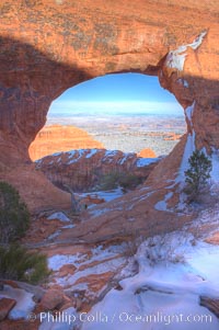 Partition Arch with views of Devils Garden beyond, winter, Arches National Park, Utah