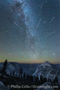 Perseid Meteor Shower and Milky Way, Andromeda Galaxy and the Pleides Cluster, over Half Dome and Yosemite National Park, Glacier Point