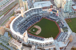 PETCO Park, an open-air stadium in downtown San Diego, home of the San Diego Padres baseball club.  Opened in 2004, it has a seating capacity of approximately 42000