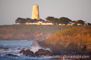 Piedras Blancas lighthouse.  Completed in 1875, the 115-foot-tall Piedras Blancas lighthouse is one of the few tall-style lighthouses on the West Coast of the United States.  Piedras Blancas, named for a group of three white rocks just offshore, is north of San Simeon, California very close to Hearst Castle