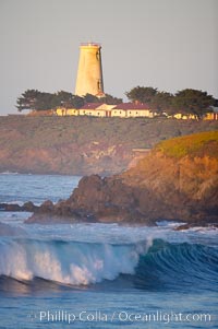 Piedras Blancas lighthouse.  Completed in 1875, the 115-foot-tall Piedras Blancas lighthouse is one of the few tall-style lighthouses on the West Coast of the United States.  Piedras Blancas, named for a group of three white rocks just offshore, is north of San Simeon, California very close to Hearst Castle