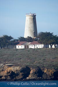 Piedras Blancas lighthouse.  Completed in 1875, the 115-foot-tall Piedras Blancas lighthouse is one of the few tall-style lighthouses on the West Coast of the United States.  Piedras Blancas, named for a group of three white rocks just offshore, is north of San Simeon, California very close to Hearst Castle