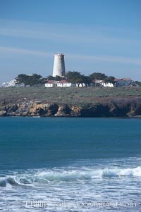 Piedras Blancas lighthouse.  Completed in 1875, the 115-foot-tall Piedras Blancas lighthouse is one of the few tall-style lighthouses on the West Coast of the United States.  Piedras Blancas, named for a group of three white rocks just offshore, is north of San Simeon, California very close to Hearst Castle