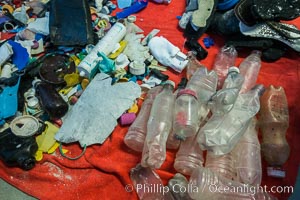 Plastic Debris, Sorted and Cataloged for Study, Clipperton Island. France, natural history stock photograph, photo id 33104