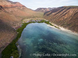 Playa Gallina and arroyo on Isla Espiritu Santo, Sea of Cortez, Aerial Photo