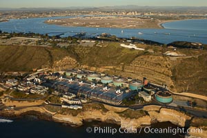 Point Loma Wastewater Treatment Plant.  Opened in 1963, the Point Loma Wastewater Treatment Plant treats approximately 175 million gallons of wastewater per day, generated by 2.2 million residents of San Diego over a 450 square mile area.  San Diego Bay, Coronado Island and downtown San Diego are seen in the distance.