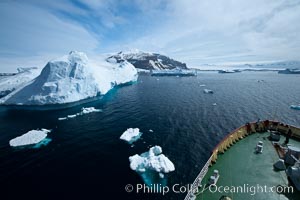 M/V Polar Star passes by icebergs on its way to Brown Bluff in the Antarctic Sound