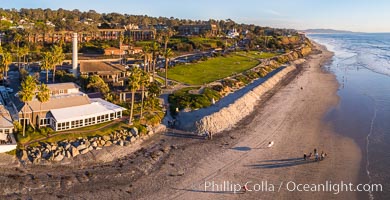 Powerhouse Park and Beach in Del Mar at sunset, aerial photo