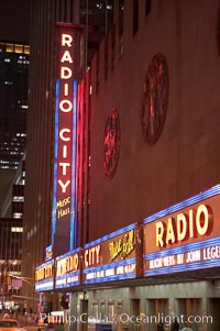 Radio City Music Hall, neon lights, night. New York City, USA, natural history stock photograph, photo id 11173