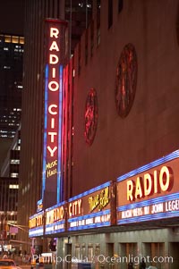 Radio City Music Hall, neon lights, night, New York City