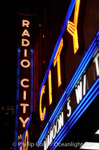 Radio City Music Hall, neon lights, night, New York City