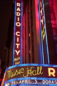 Radio City Music Hall, neon lights, night, New York City