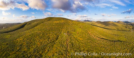 Rancho La Costa open space, sunset, aerial photo, Carlsbad, California