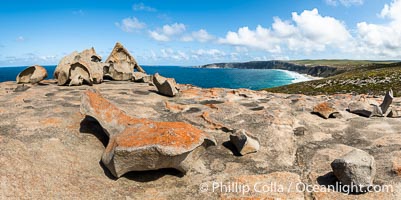 Remarkable Rocks Panoramic Photo. It took 500 million years for rain, wind and surf to erode these rocks into their current form.  They are a signature part of Flinders Chase National Park on Kangaroo Island, South Australia