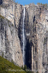 Ribbon Falls, on the west side of El Capitan, drops 1612 feet (530m).  Yosemite Valley. Yosemite National Park, California, USA, natural history stock photograph, photo id 16075