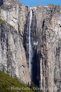 Ribbon Falls, on the west side of El Capitan, drops 1612 feet (530m).  Yosemite Valley, Yosemite National Park, California