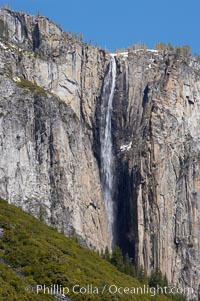 Ribbon Falls, on the west side of El Capitan, drops 1612 feet (530m).  Yosemite Valley, Yosemite National Park, California