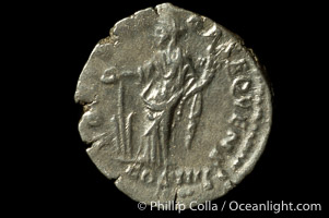 Roman emperor Antonius Pius (138-161 A.D.), depicted on ancient Roman coin (silver, denom/type: Denarius)