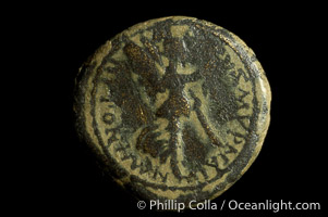 Roman emperor Caligula (37-41 A.D.), depicted on ancient Roman coin (bronze, denom/type: AE16) (AE16, Smyrna, 4.8 g, RPC 2473, Head right, Victory right.)