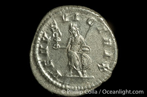 Roman emperor Caracalla (198-217 A.D.), depicted on ancient Roman coin (silver, denom/type: Denarius) (Denarius, EF. Obverse: ANTONINVS PIVS AVG GERM. Reverse: VENVS VICTRIX)