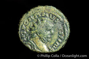 Roman emperor Carausius (287-293 A.D.), depicted on ancient Roman coin (bronze, denom/type: Antoninianus) (Antoninianus Obverse: IMP CARAVSIVS PF AVG. Reverse: MONETA AVG; Moneta standing left.)