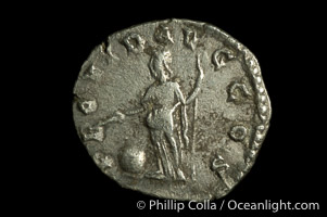 Roman emperor Clodius Albinus (193-197 A.D.), depicted on ancient Roman coin (silver, denom/type: Denarius)