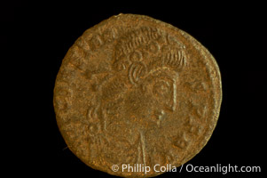 Roman emperor Constans (337-350 A.D.), depicted on ancient Roman coin (bronze, denom/type: AE4) (AE4, 15mm, S. 3921-M.)