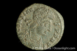 Roman emperor Constans (337-350 A.D.), depicted on ancient Roman coin (bronze, denom/type: AE4) (AE4, 15mm, S. 3921-M.)