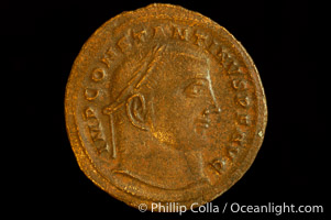 Roman emperor Constantine I (307-337 A.D.), depicted on ancient Roman coin (bronze, denom/type: Follis)