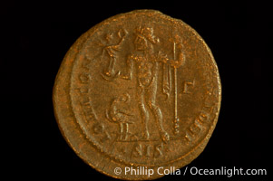 Roman emperor Constantine I (307-337 A.D.), depicted on ancient Roman coin (bronze, denom/type: Follis)