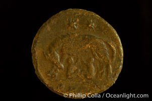 Roman emperor Constantine I-URBS (307-337 A.D.), depicted on ancient Roman coin (bronze, denom/type: AE3) (AE3, Sear 3894. Obverse: VRBS ROMA. Reverse: She wolf, Romulus, Remus, 2 stars.)