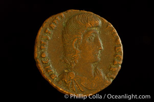 Roman emperor Constantius Gallus (351-354 A.D.), depicted on ancient Roman coin (bronze, denom/type: Red. Centenionalis) (AE3, 17mm, VF. Obverse: DN CONSTANTIVS NOB C, AES. Reverse: R FEL TEMP REPARATIO.)