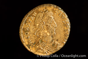 Roman emperor Constantius II (337-361 A.D.), depicted on ancient Roman coin (bronze, denom/type: AE2) (AE2. Obverse: DN CONSTANTIVS PF AVG. Reverse: FEL TEMP REPARATIO)