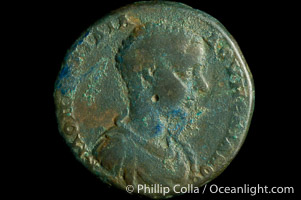 Roman emperor Diadumenian (217-218 A.D.), depicted on ancient Roman coin (bronze, denom/type: AE25) (AE 25 of Nicopolis in Moesia. Obverse: Draped and cuirassed bust right. Reverse: Tyche standing left, holds rudder and cornucopia. VG.)